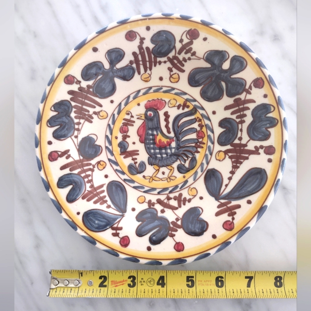 Vintage ceramic rooster plate with hanging structure on back (ready for wire)